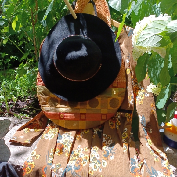 Vintage Alice Moon Dress with Soulder bag from Combodia Size 6  Bohemian Hat - Picture 3 of 3